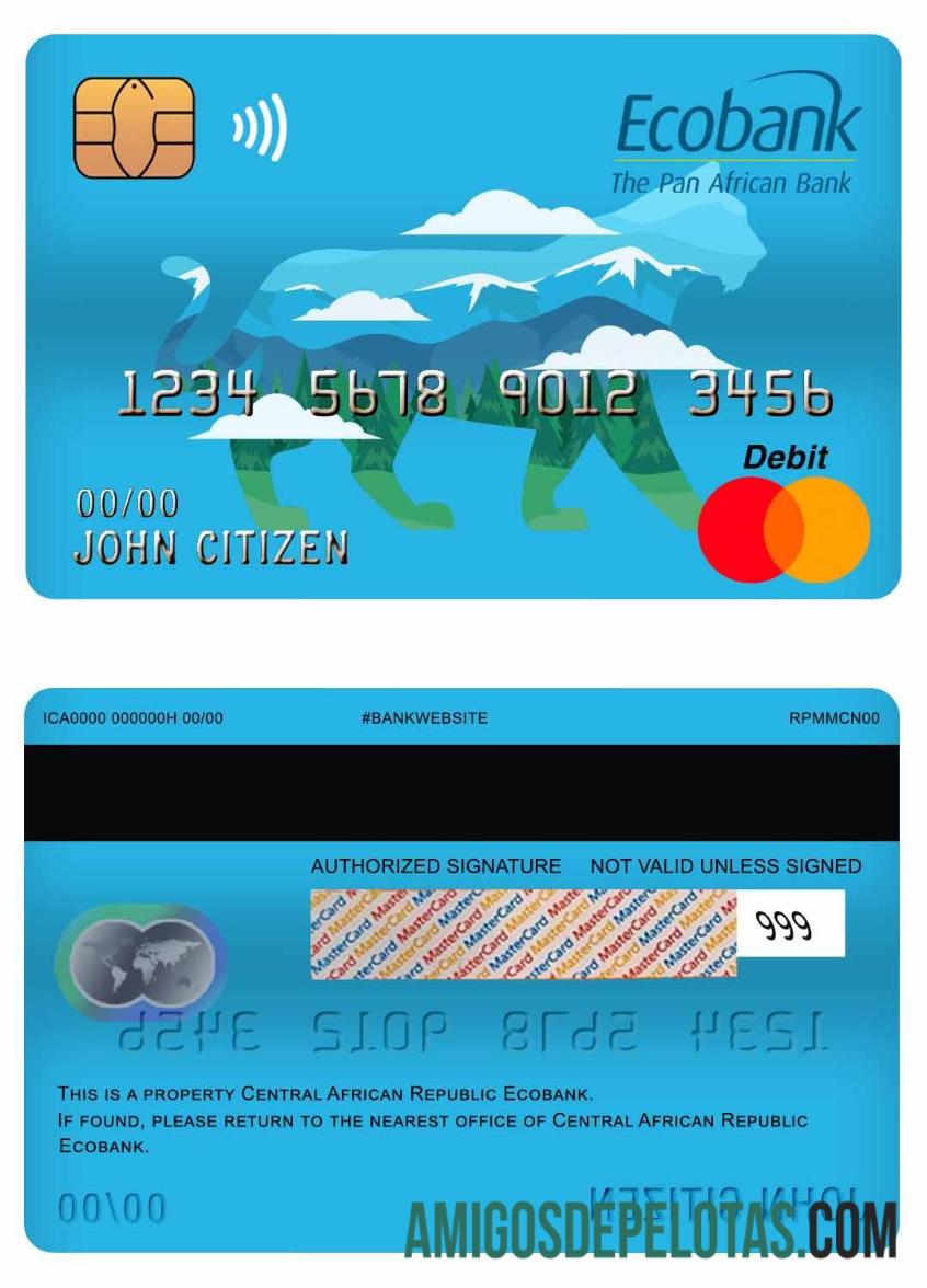 Cartão de débito mestre Ecobank da República Centro-Africana modelo